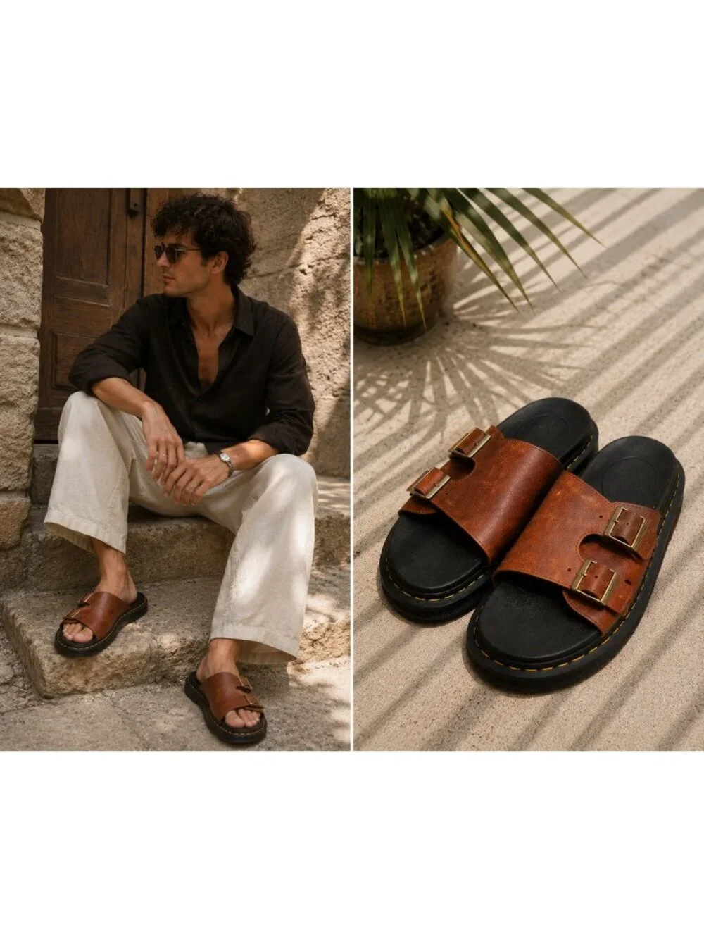 Dr. Martens Dax Luxor Leather Slide Sandals Tan Brown Men's US 7 Women's US 8